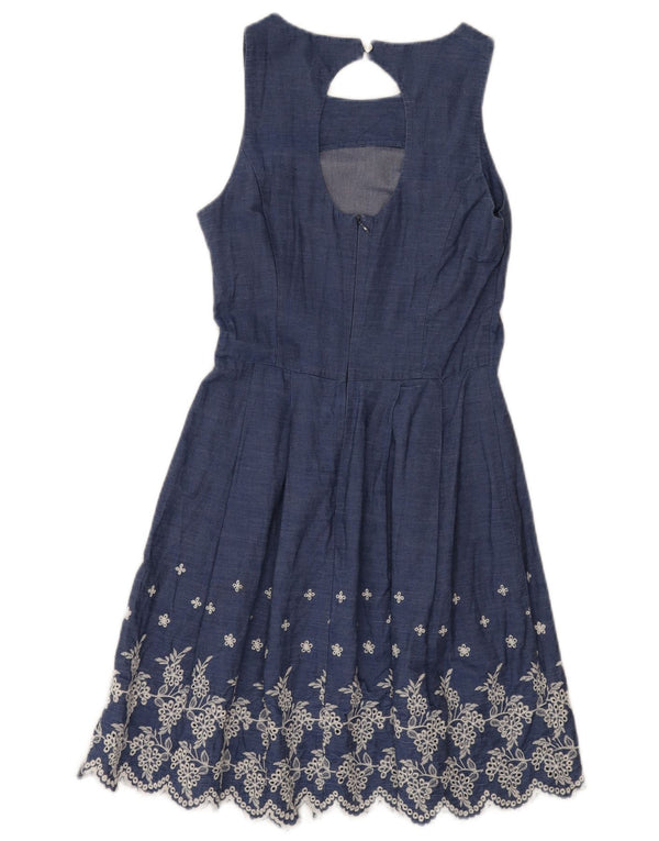 Oasis Dame Ærmeløs A-Line Kjole UK 8 Small Blue Floral Bomuld