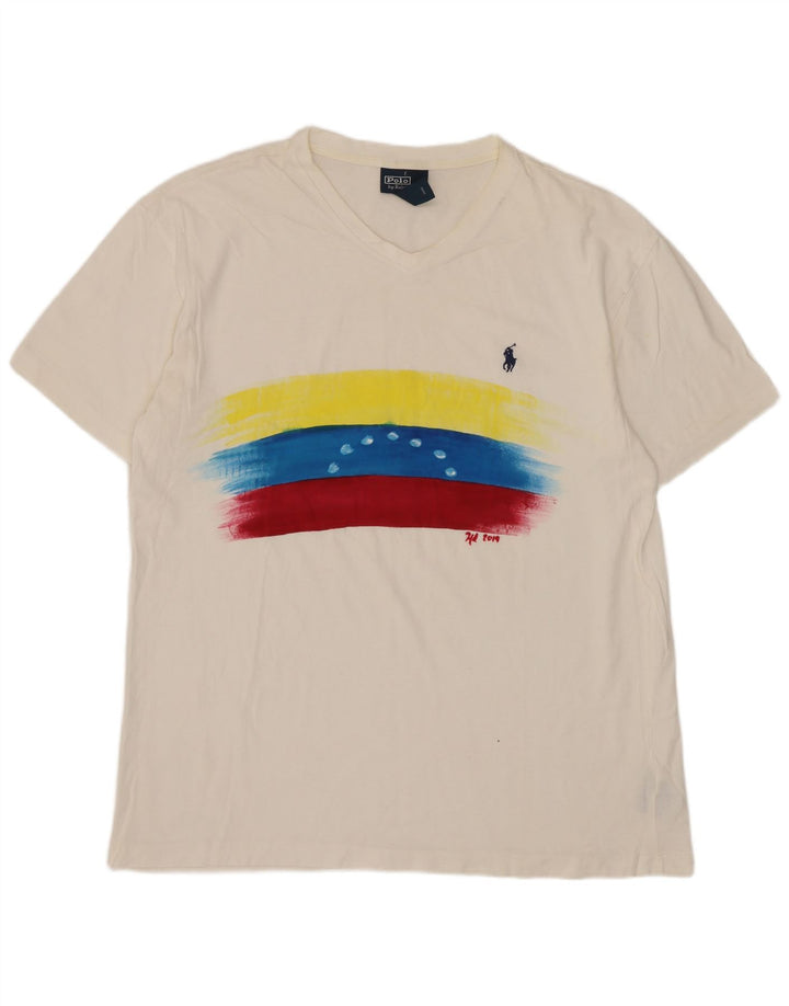 Polo Ralph Lauren Herre grafisk T-shirt Top Medium Hvid Bomuld