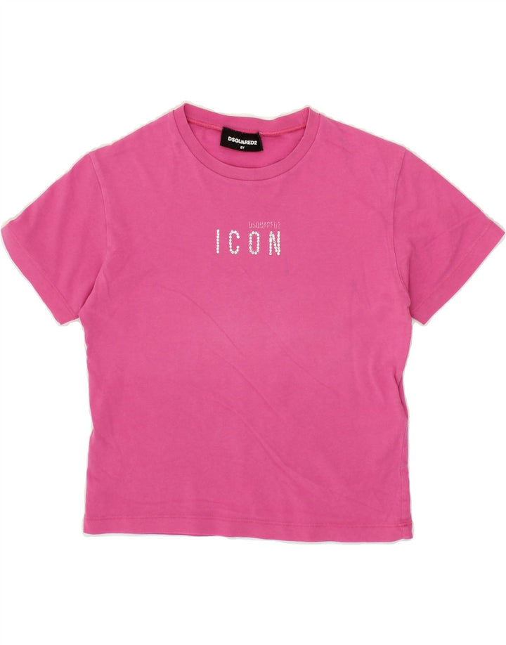 DSQUARED2 Girls Graphic T-Shirt Top 7-8 Years Pink Cupro Vintage Dsquared2 and Second-Hand Dsquared2 from Messina Hembry 