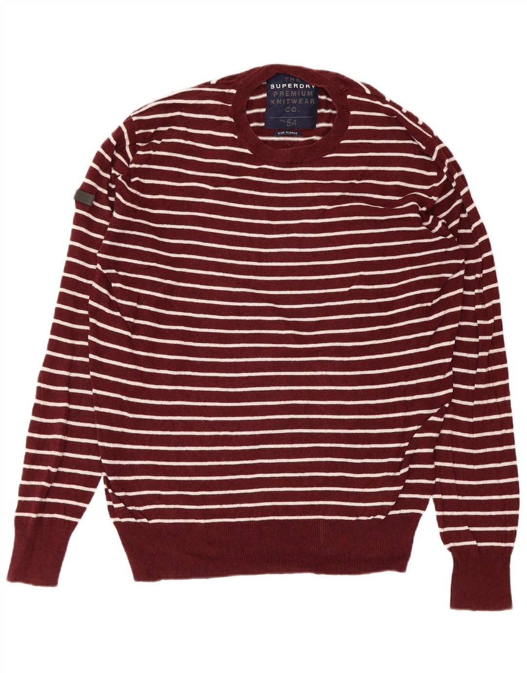 SUPERDRY Herre sweater med rund hals XL rødbrun stribet bomuld