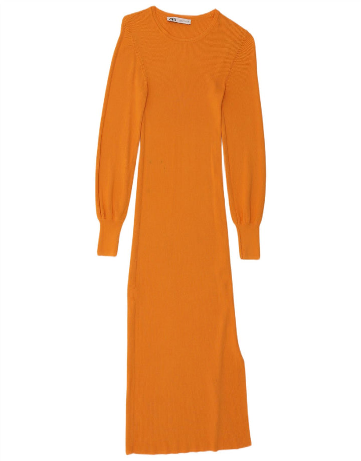 Zara Dame Maxi Jumper Kjole UK 8 Small Orange Viscose