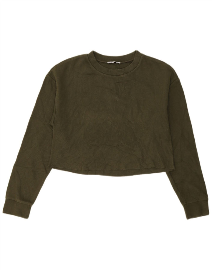 Zara Dame Crop Top Langærmet UK 10 Lille Grøn