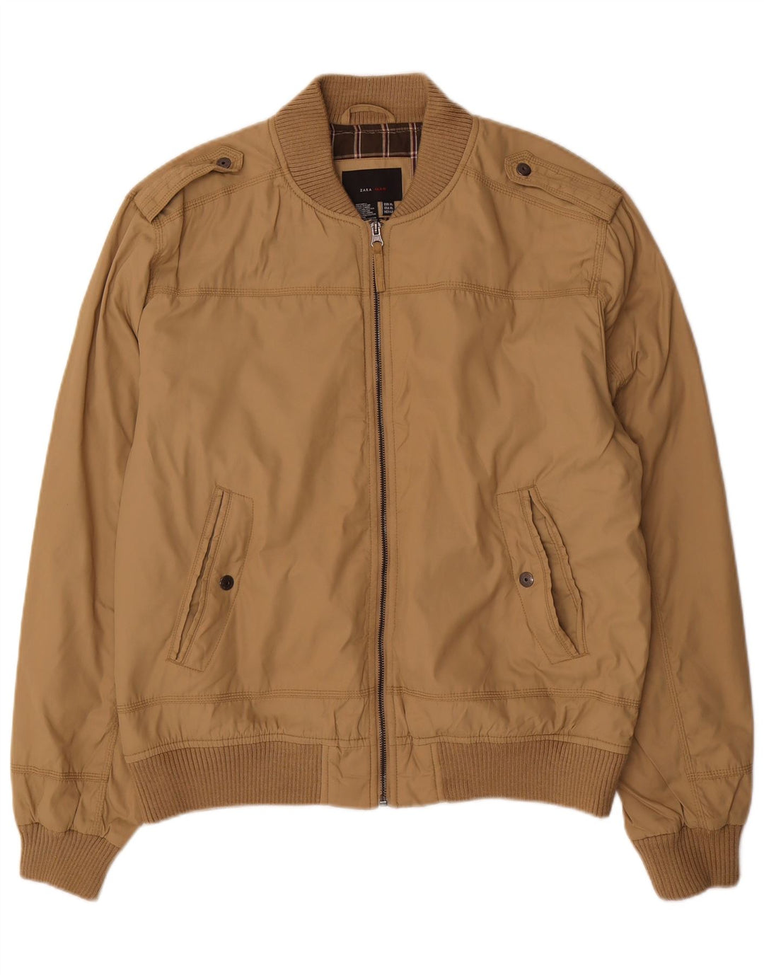 Zara Herre Military Bomber Jacket UK 42 XL Beige Nylon
