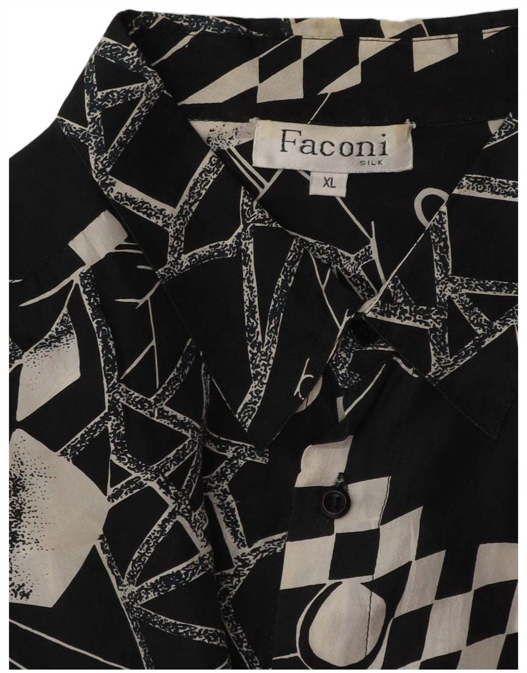 VINTAGE Herreskjorte XL Sort Geometrisk Silke