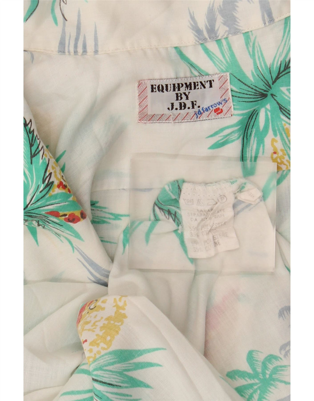 Vintage kortærmet skjorte til mænd Medium White Polyester Hawaiian
