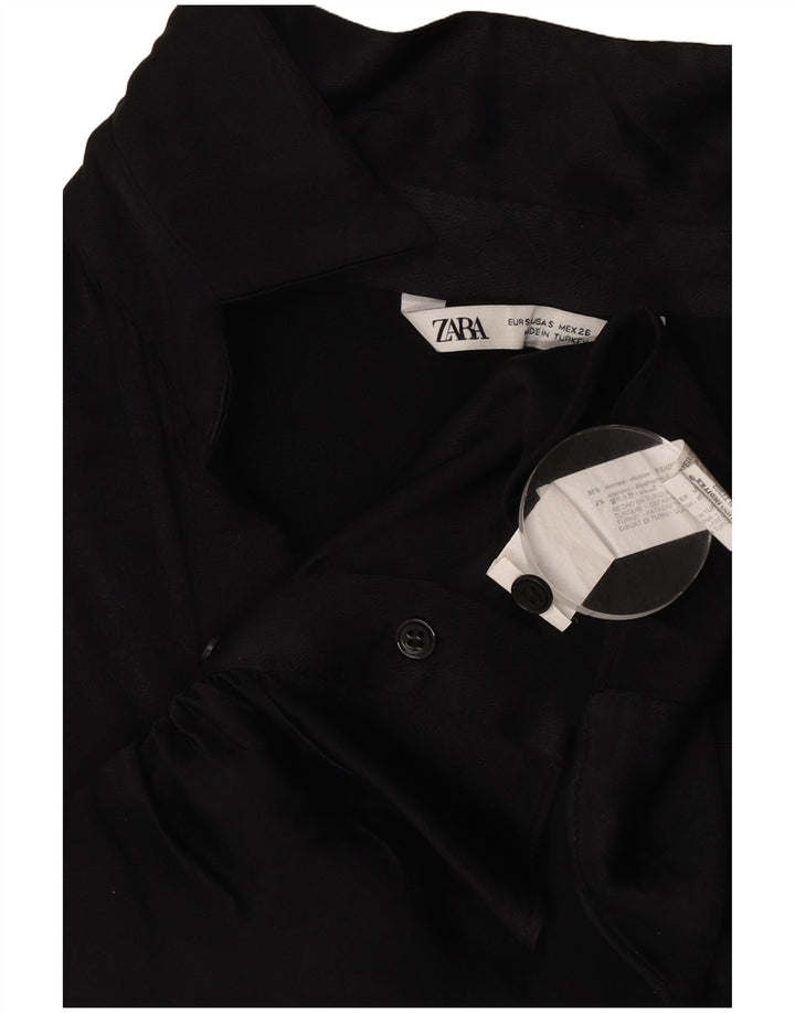 Zara Womens Crop Shirt Bluse UK 10 Small Black Viscose