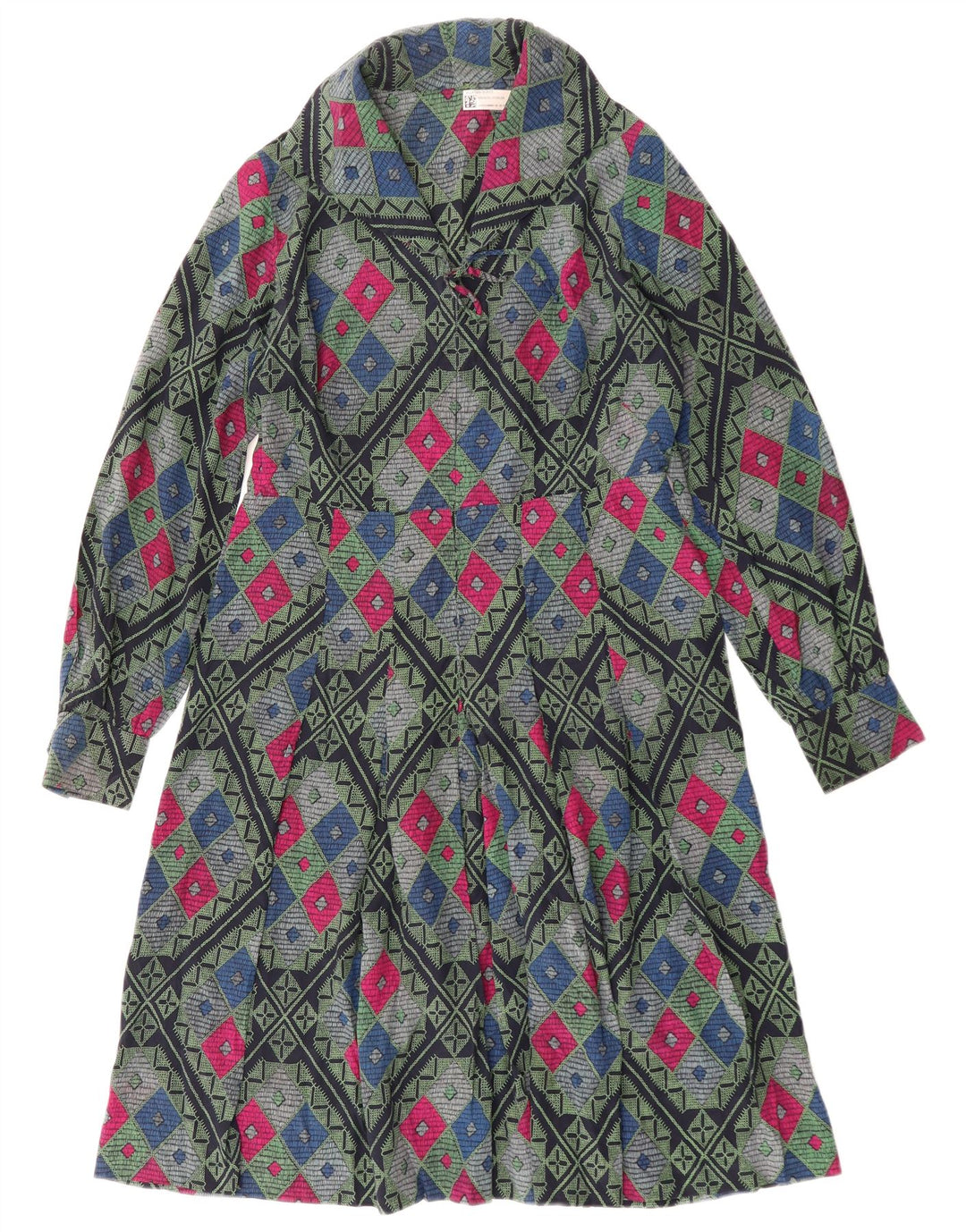 Vintage Dame A-Line Kjole UK 12 Medium Flerfarvet Geometrisk