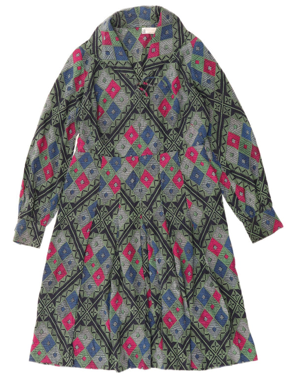 Vintage Dame A-Line Kjole UK 12 Medium Flerfarvet Geometrisk