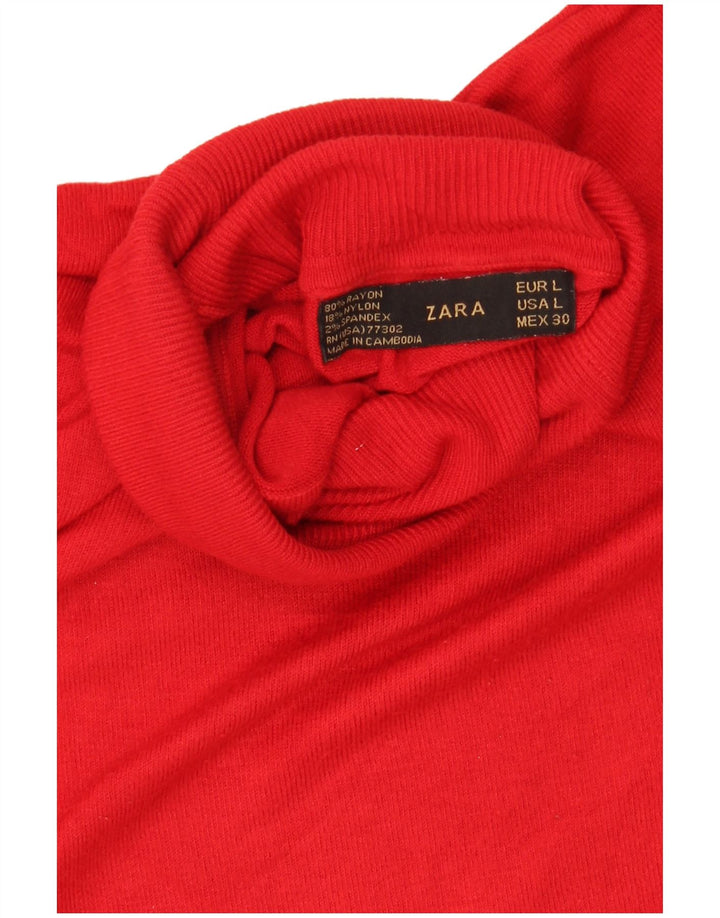 Zara Dame Roll Neck Jumper Sweater UK 14 Large Red Rayon