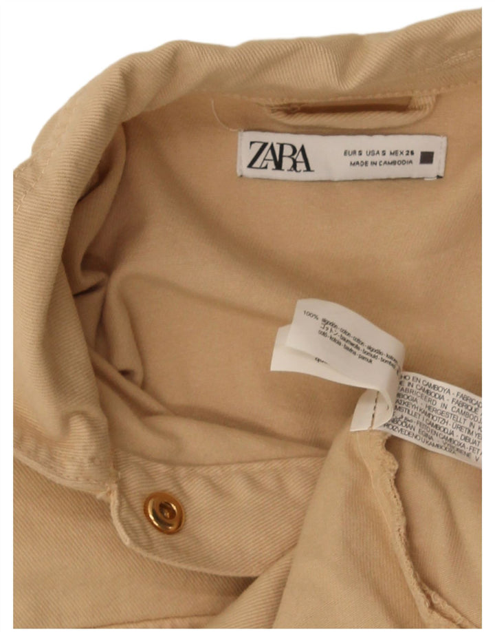 Zara Womens Crop Oversized Bomber Jacket UK 10 Small Beige Bomuld