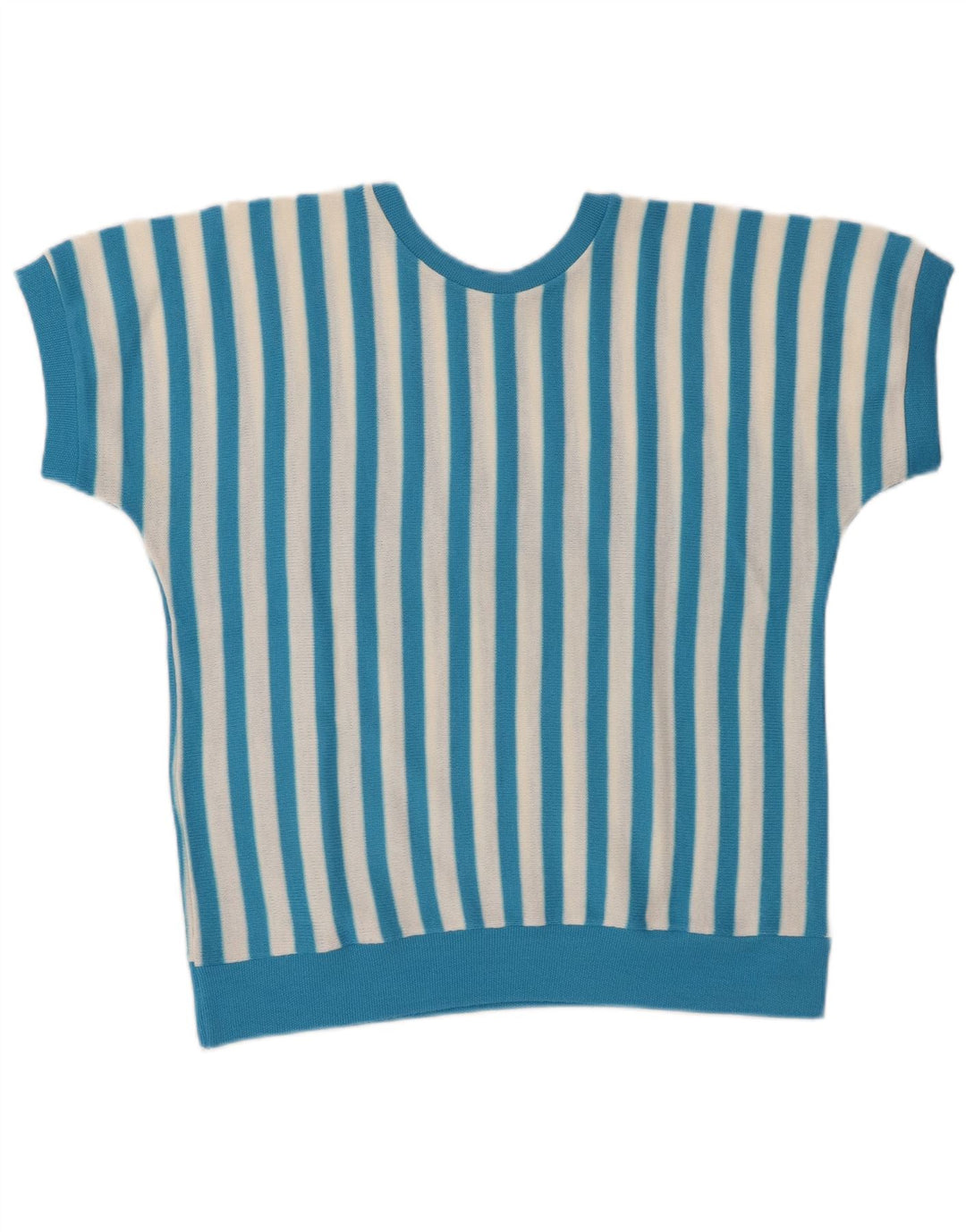Vintage damebluse top UK 16 Stor blå stribet polyakryl