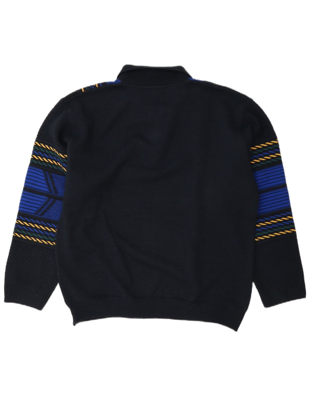 Vintage herre polo hals sweater mellem marineblå stribet polyakryl
