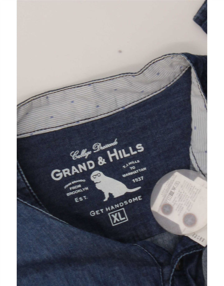 Grand & Hills Herre Pullover Denim Shirt XL Blå Bomuld