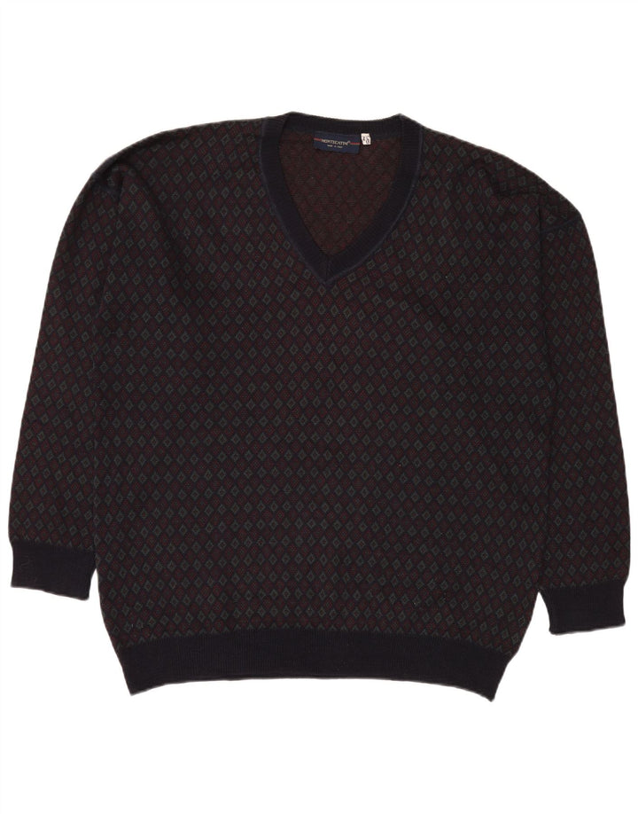 MONTECATINI Herre V-hals sweater Stor Flerfarvet Geometrisk