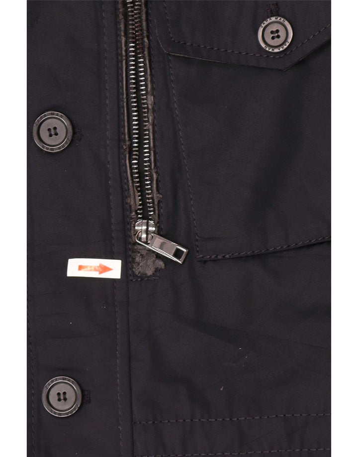 ZARA Herre Military Jacket UK 40 Large Navy Blue Polyester