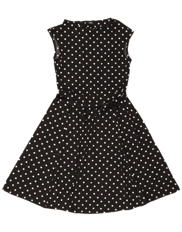Wallis Dame Ærmeløs A-Line Kjole UK 12 Medium Black Polka Dot