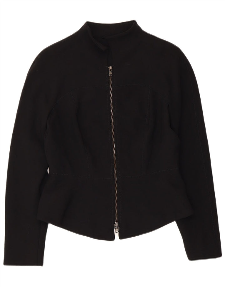 VINTAGE Dame Blazer Jacket UK 10 Small Black Polyester