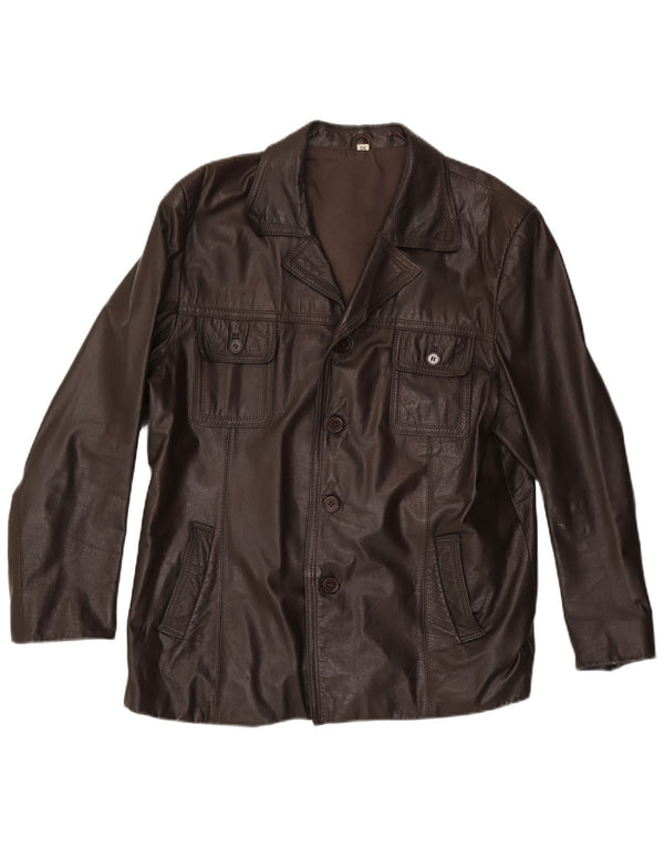 VINTAGE Herre Læderjakke UK 40 Stor Brun Læder