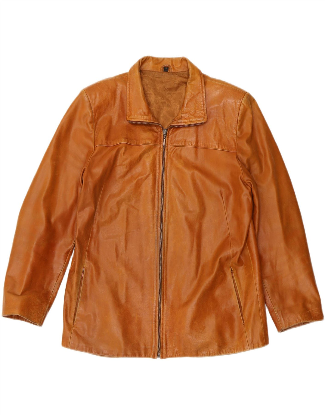 VINTAGE Womens Oversized Leather Jacket UK 10 Small Brown Leather Vintage Vintage and Second-Hand Vintage from Messina Hembry 