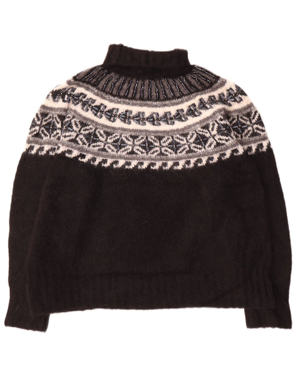 Zara Dame Roll Neck Jumper Sweater UK 14 Medium Black Fair Isle Polyamid