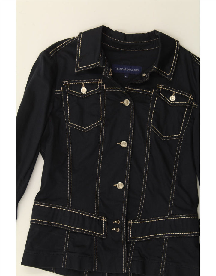 TRUSSARDI Womens Utility Jacket IT 44 Medium Navy Blue Cotton Vintage Trussardi and Second-Hand Trussardi from Messina Hembry 