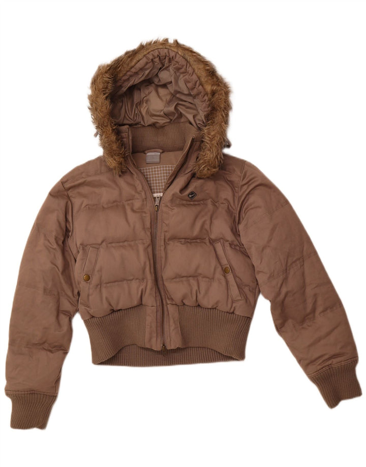 NIKE Crop polstret hættejakke til kvinder UK 8/10 Lille brun polyester