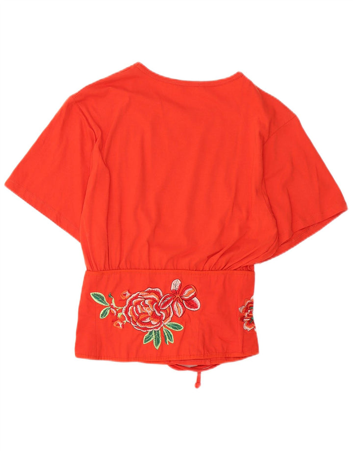 ZARA Womens Crop Batwing Bluse Top UK 12 Medium Red Floral