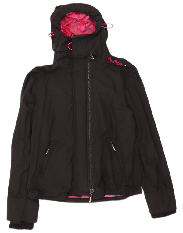 Superdry vindjakke til kvinder med hætte regnjakke UK 18 XL sort nylon
