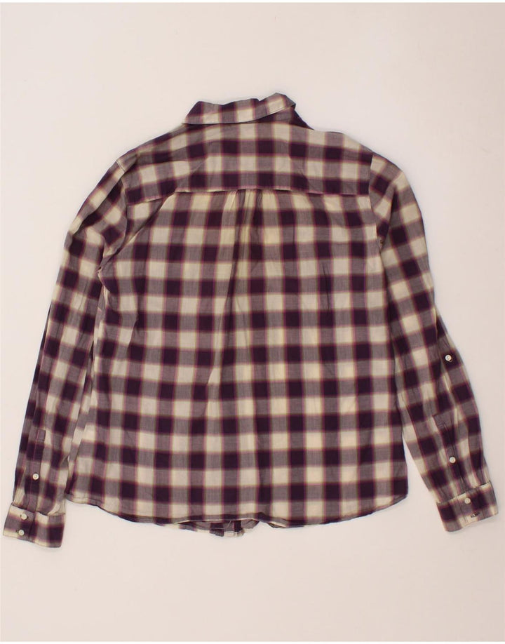 EDDIE BAUER Womens Ruffle Front Shirt UK 14 Medium Purple Check Vintage Eddie Bauer and Second-Hand Eddie Bauer from Messina Hembry 