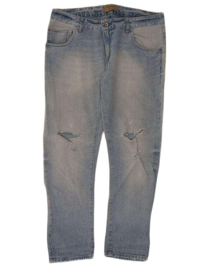 Zara Dame Distressed Straight Jeans EU 42 Large W32 L29 Blå Bomuld