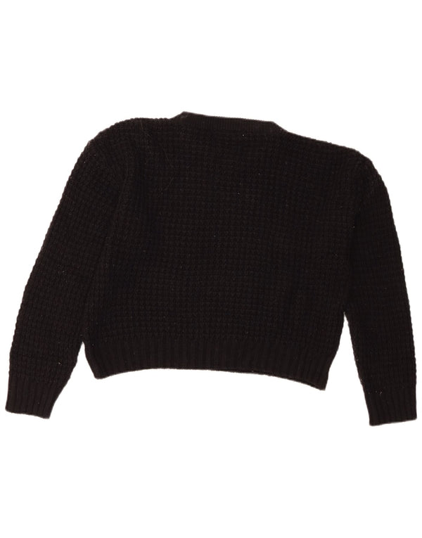Zara Womens Crop Crew Neck Jumper Sweater UK 14 Medium Black