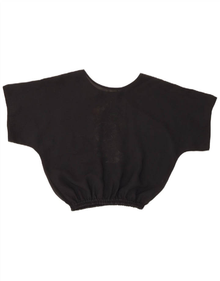 Vintage Dame Crop Bluse Top UK 14 Medium Black Floral
