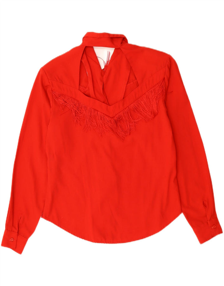 Vintage dameskjorte bluse UK 14 Medium rød bomuld