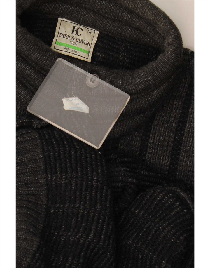 Enrico Coveri Herre Button Neck Jumper Sweater IT 50 Medium Grå Stribet