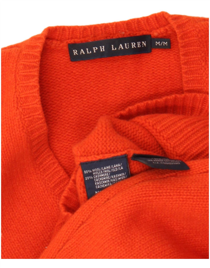 Ralph Lauren Dame V-hals sweater UK 12 Medium Orange Uld