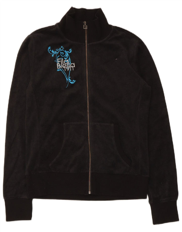 Fila Dame grafisk træningsdragt Topjakke UK 12 Medium Sort Bomuld