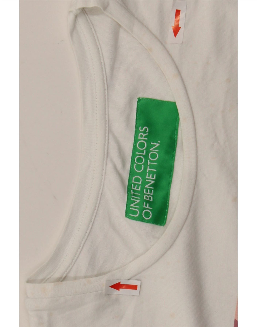 Benetton Dame Grafisk T-Shirt Top UK 14 Medium Hvid Bomuld