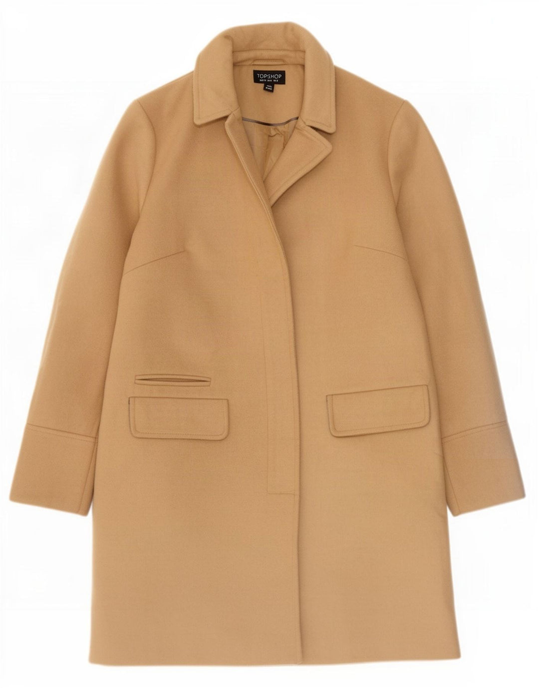 Topshop Dame Overfrakke UK 8 Small Beige Polyester