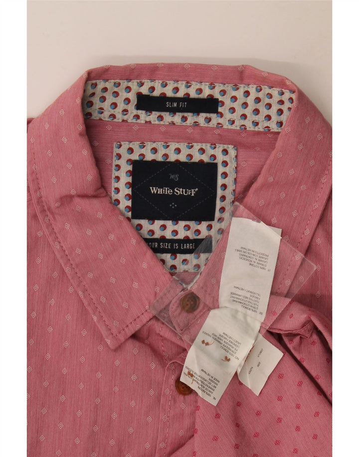 White Stuff Herre Slim Fit Skjorte Large Pink Spotted Bomuld