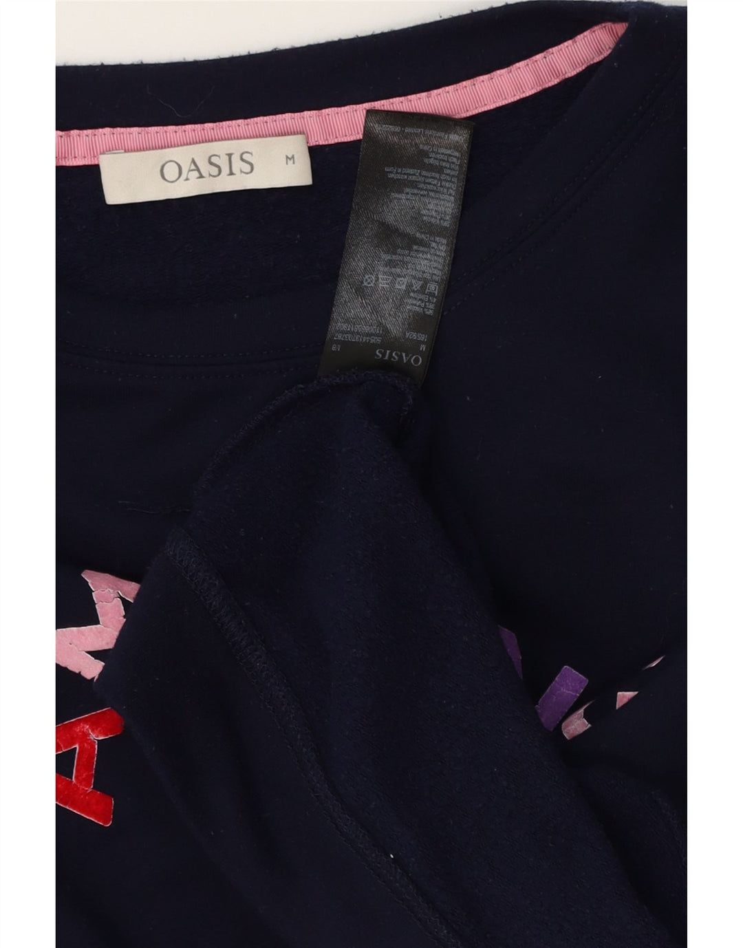 Oasis Dame Grafisk Sweatshirt Jumper UK 14 Medium Navy Blue Viscose