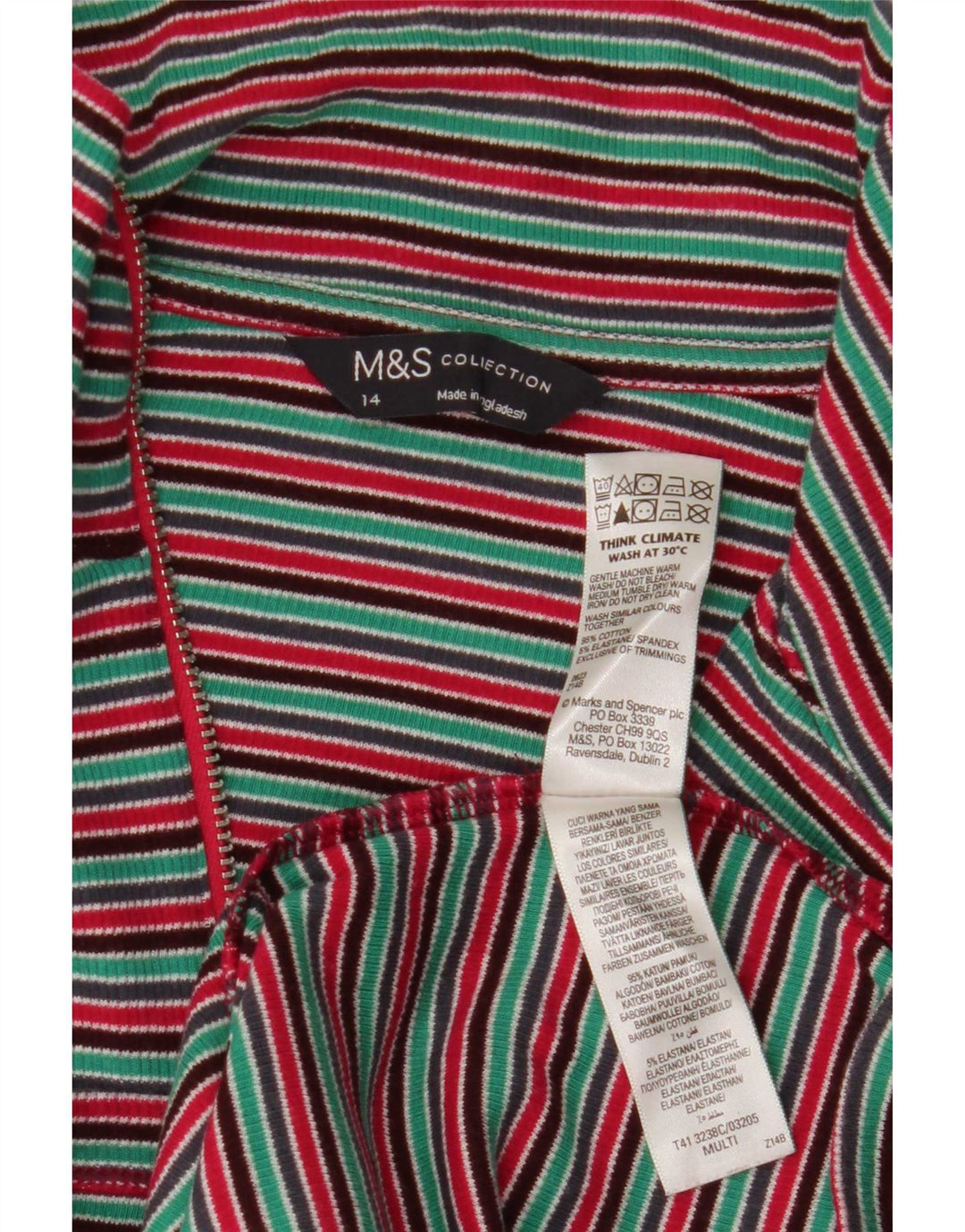 Marks & Spencer Dametop Langærmet UK 14 Medium Flerfarvet Stribet