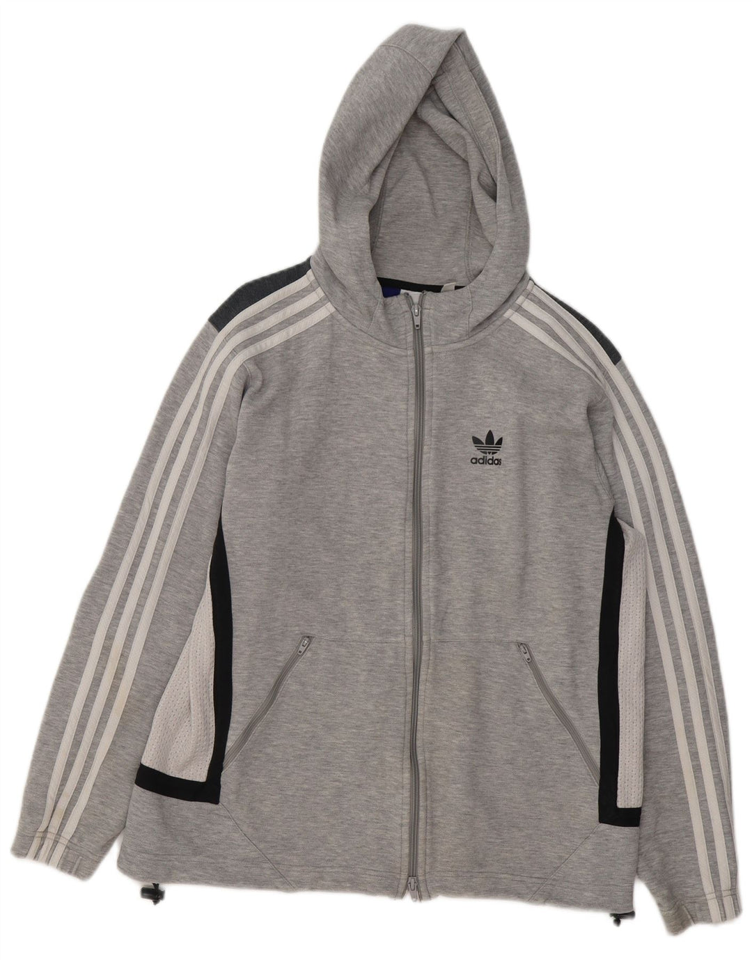 Adidas Herre Loose Fit Hættetrøje Sweater med lynlås Small Grå Colourblock Polyester