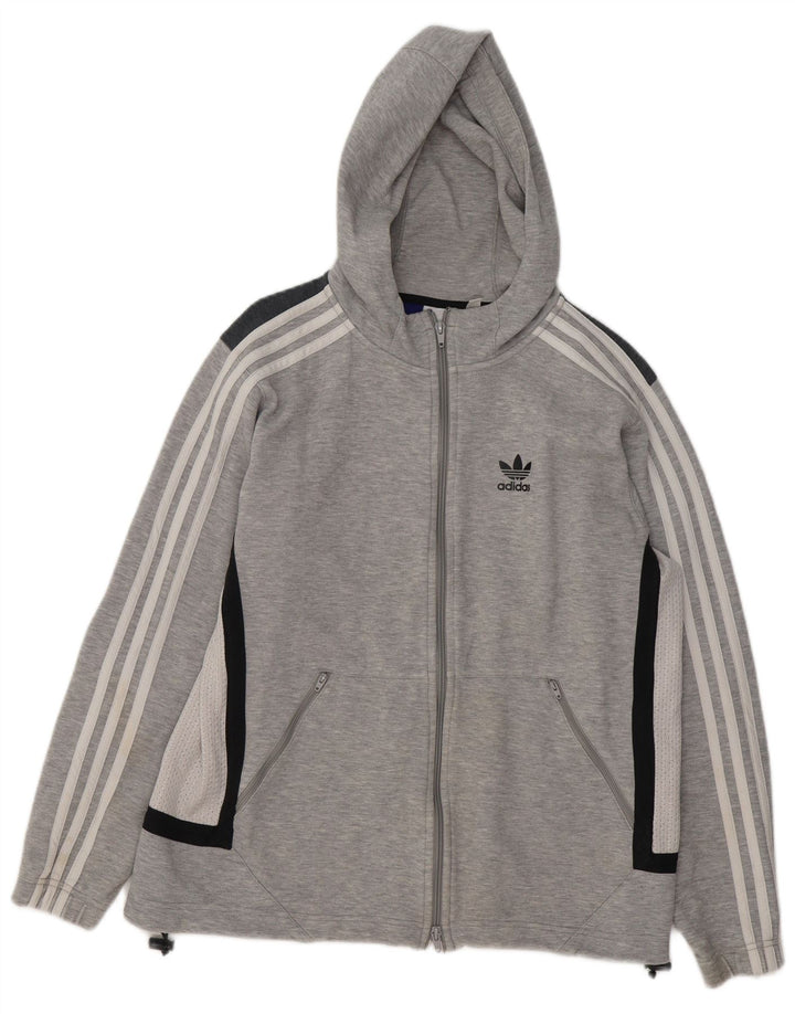 Adidas Herre Loose Fit Hættetrøje Sweater med lynlås Small Grå Colourblock Polyester