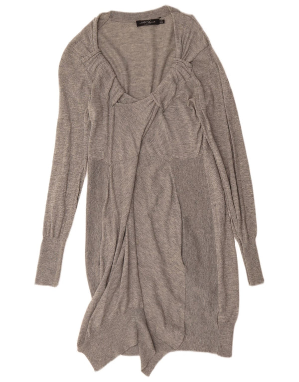 All Saints Dame Langærmet Jumper Kjole UK 12 Medium Grey Uld