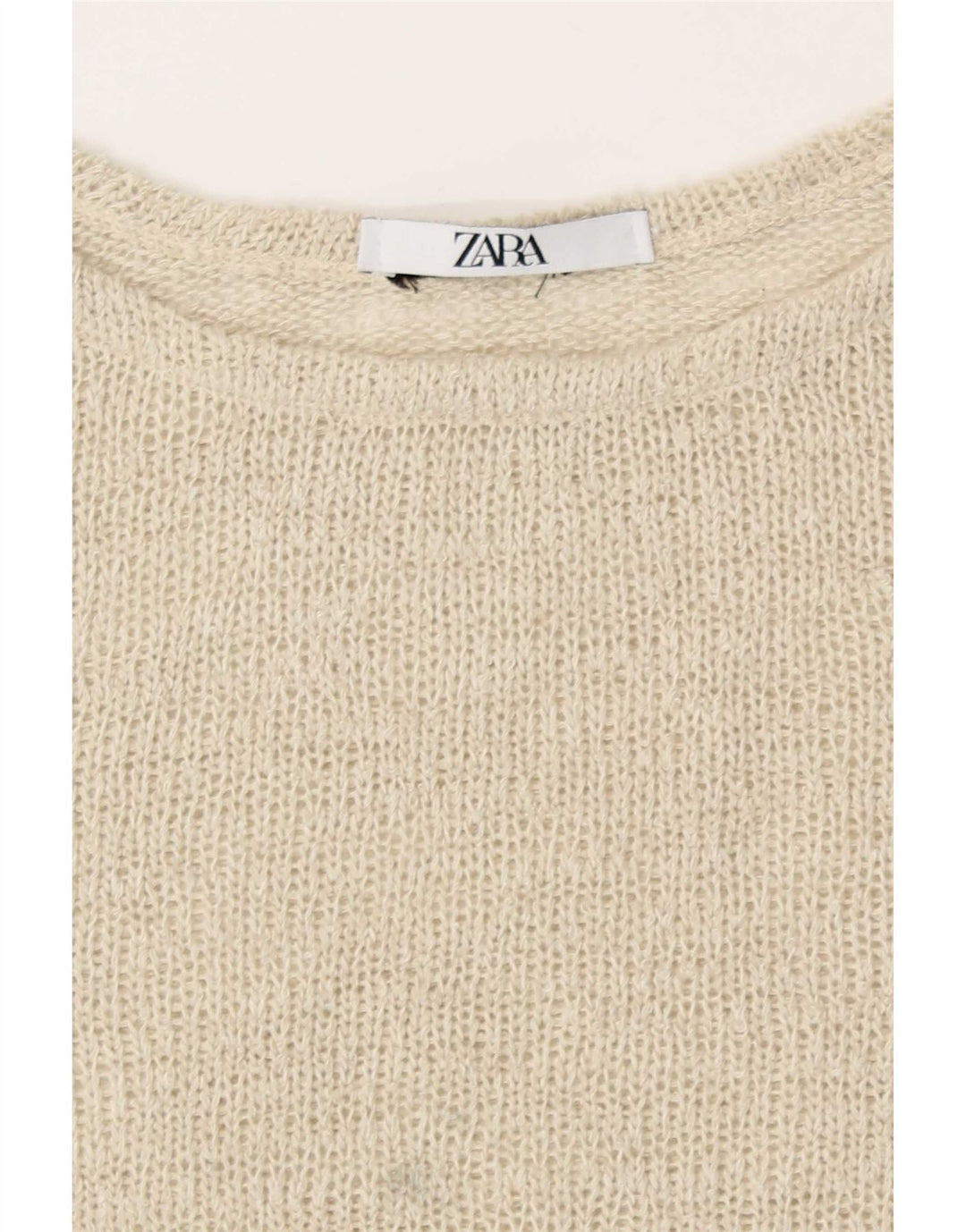 Zara Womens Crop Knit Bluse Top UK 16 Large Beige