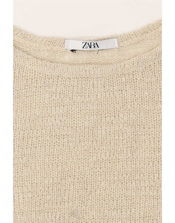 Zara Womens Crop Knit Bluse Top UK 16 Large Beige