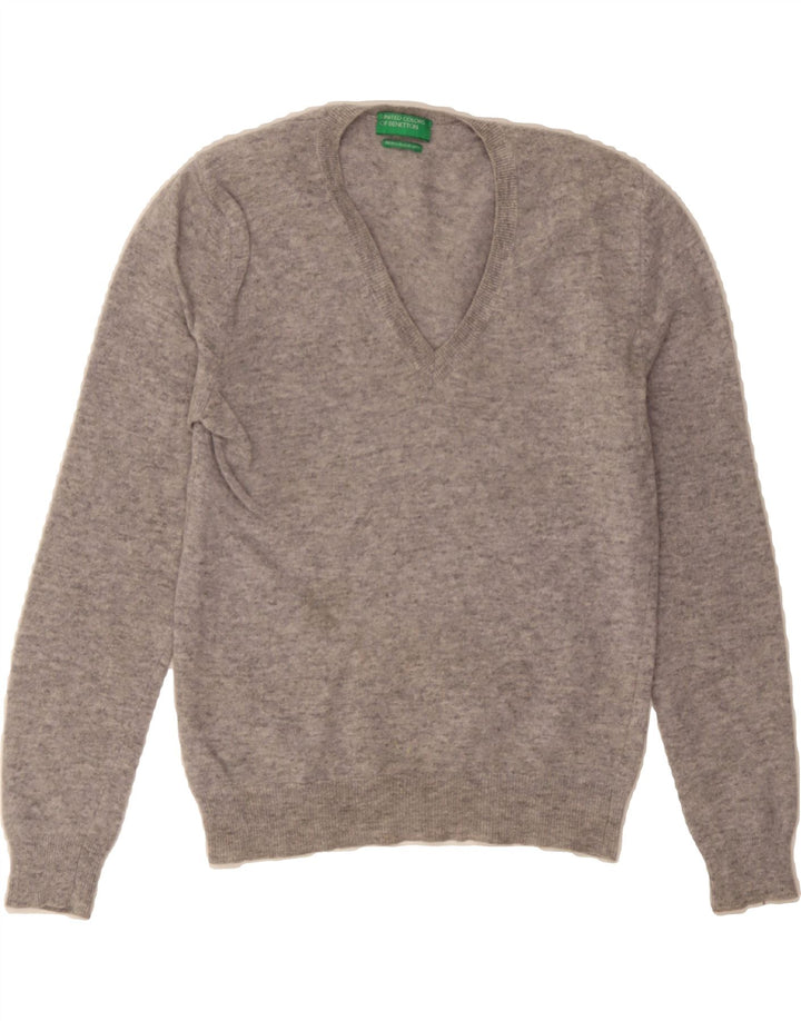 BENETTON Womens V-Neck Jumper Sweater UK 8 Small Grey Vintage Benetton and Second-Hand Benetton from Messina Hembry 