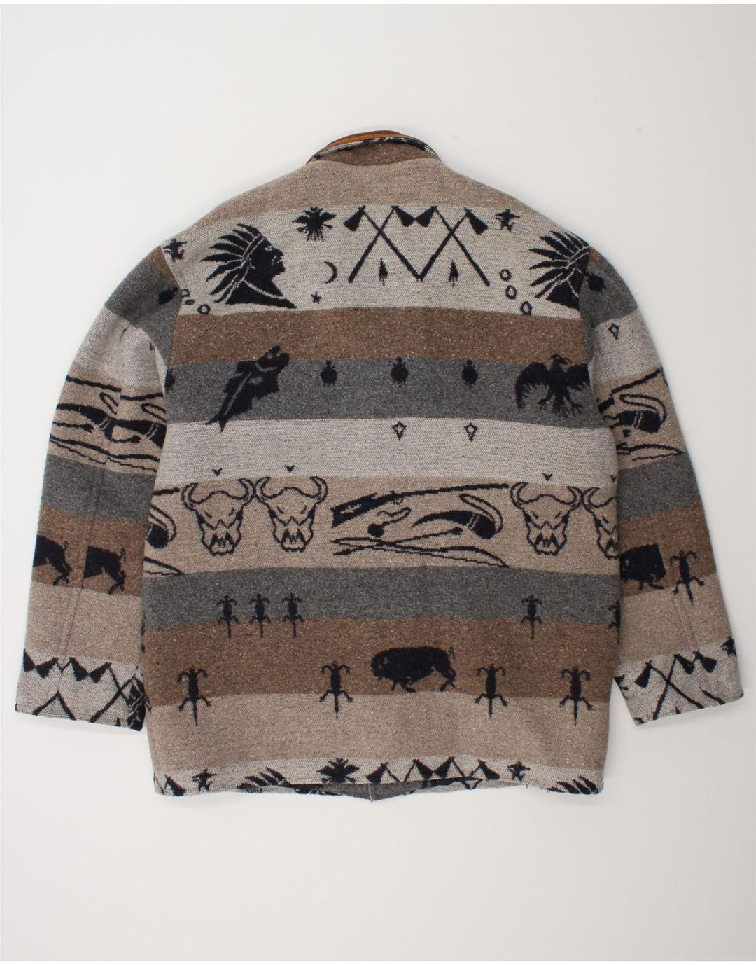 Vintage Herre abstrakt mønster Windbreaker Coat UK 42 XL Grey Fair Isle