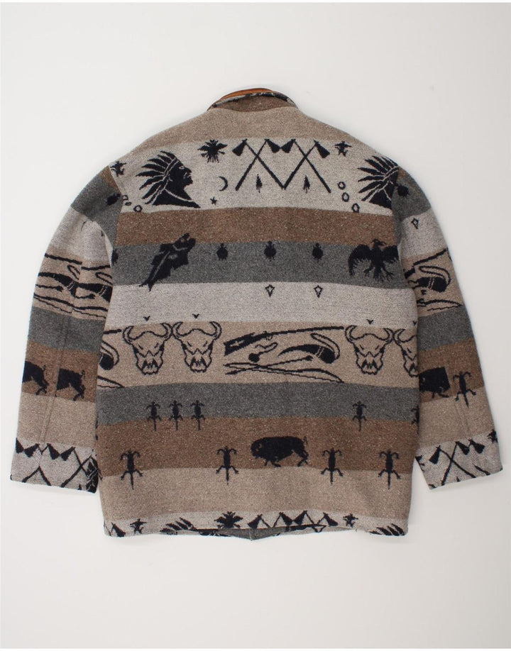 Vintage Herre abstrakt mønster Windbreaker Coat UK 42 XL Grey Fair Isle