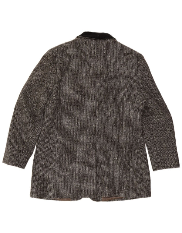 Max Mara Dame Weekend 3 Button Blazer Jacket UK 16 Large Grey Herringbone